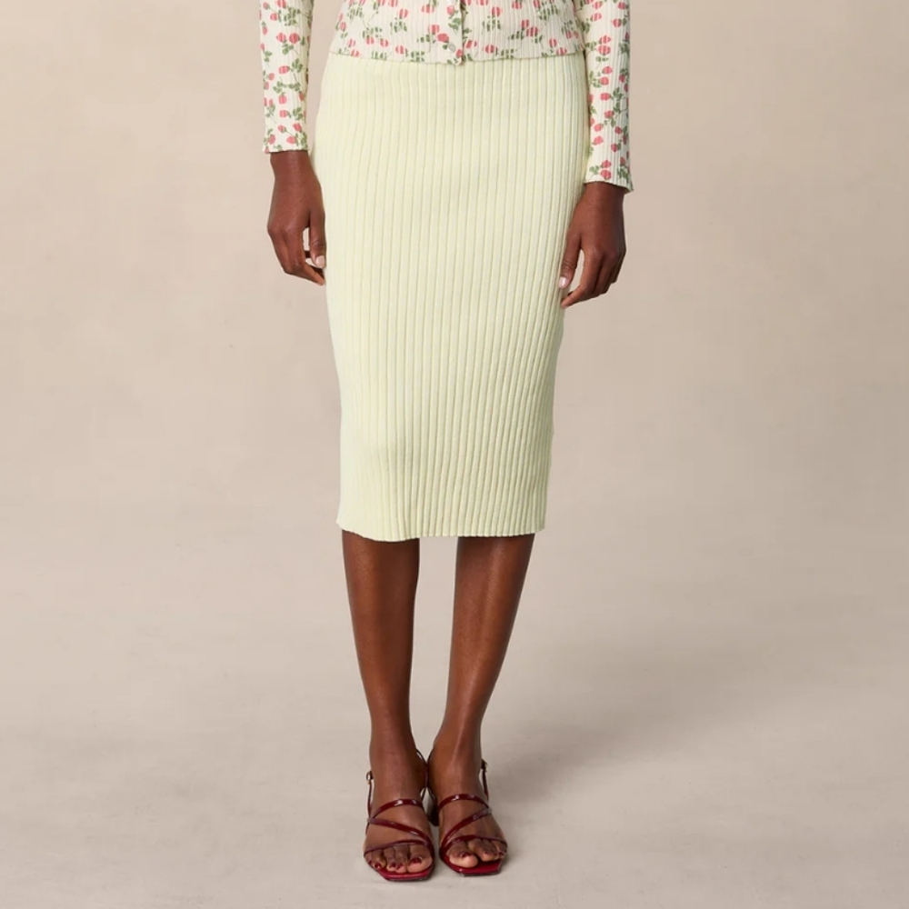 Rouje Paris baby Soft Yellow Midi Ribbed Skirt Size 36